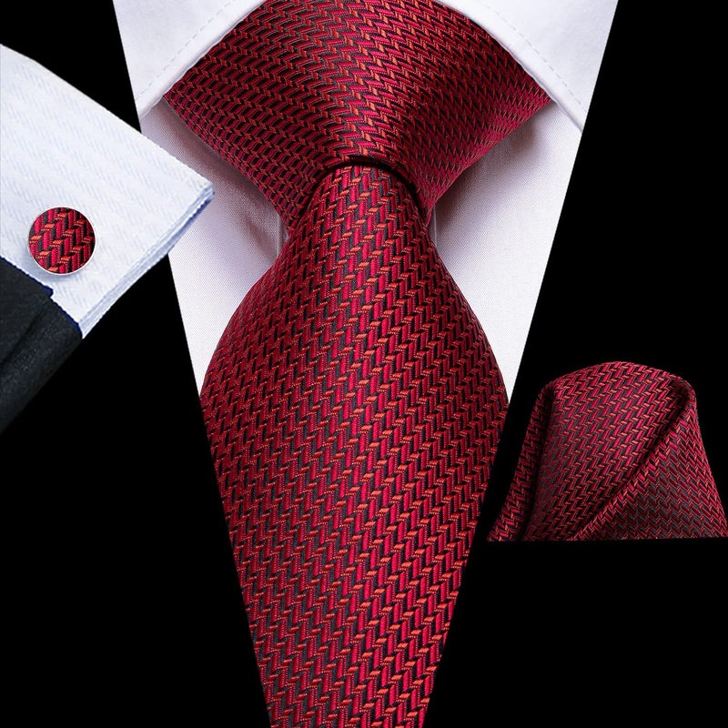 Dubulle Mens Paisley Floral Silk Tie for Men Black Red Striped Necktie and Pocket Square Cufflinks Set Wedding Business - Image 4